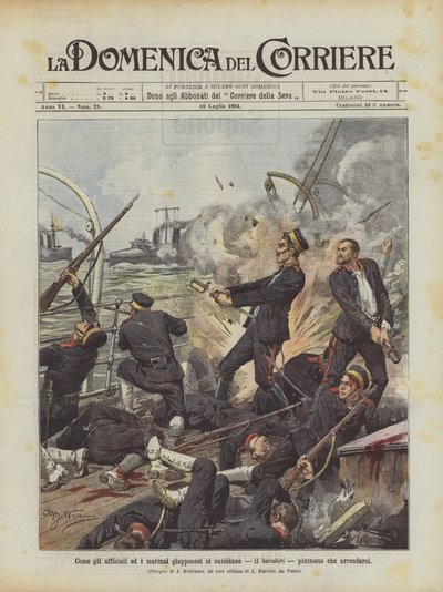 Når japanske offiserer og sjømenn begår selvmord, overgir harakiriene seg i stedet for av Achille Beltrame