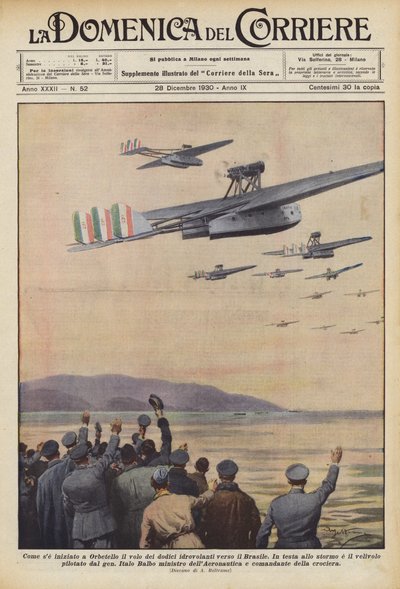 Som om flyvningen til de tolv sjøflyene til Brasil startet i Orbetello av Achille Beltrame
