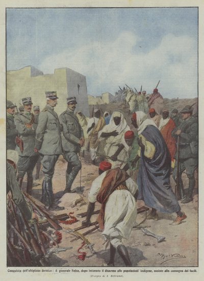 Erobringen av Dernico-platået, general Salsa, etter å ha beordret nedrustning til befolkningen? av Achille Beltrame