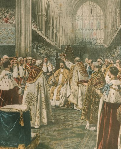 Forsideillustrasjon av kroningen av kong George V; London, England av Achille Beltrame