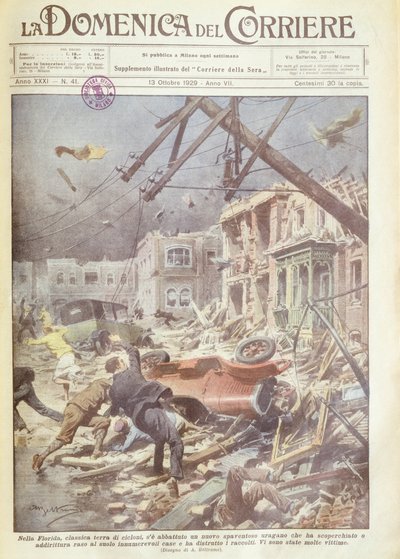 Omslagsillustrasjon av orkan i Florida, USA av Achille Beltrame