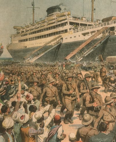 Forsideillustrasjon av landing av italienske tropper i Øst-Afrika av Achille Beltrame