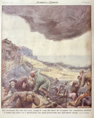 Forsideillustrasjon av meteoritt som faller på Japan av Achille Beltrame