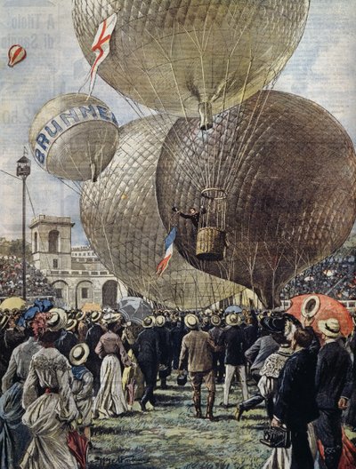 Avgang av luftballong på Milan Air Show, illustrasjon av Achille Beltrame fra La Domenica del Corriere, 19. juni av Achille Beltrame