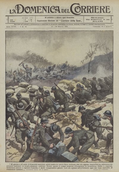 Dag og natt kaster den østerrikske kommandoen mot den nye italienske linjen, hva var det bare? av Achille Beltrame