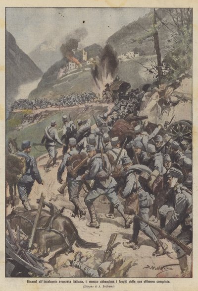 Konfrontert med den presserende italienske fremskritt, forlater fienden stedene for hans flyktige erobring av Achille Beltrame