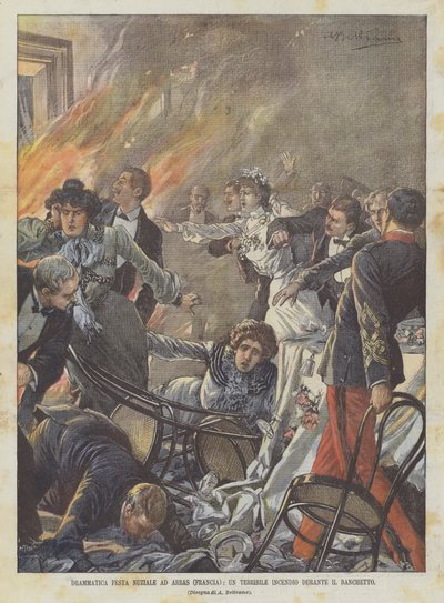 Dramatisk bryllupsfest i Arras (Frankrike), en forferdelig brann under banketten av Achille Beltrame