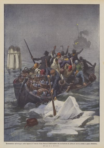 Dramatisk redning i Venezia-lagunen dunabåt av amming av dem hva et flake? av Achille Beltrame
