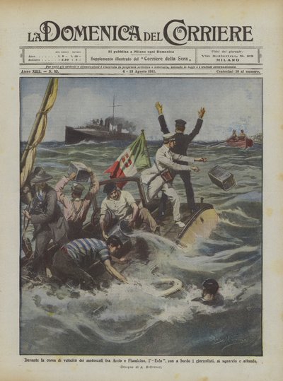 Under hurtigbåtkappløpet mellom Anzio og Fiumicino, Aeolus, med ombord? av Achille Beltrame