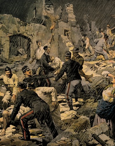 Jordskjelv i Calabria, av Achille Beltrame (1871-1945), fra La Domenica del Corriere av Achille Beltrame