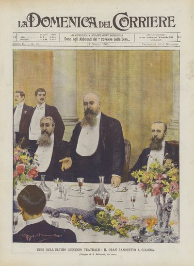 Ekkoer av den siste teatersuksessen, Den store banketten i Giacosa av Achille Beltrame