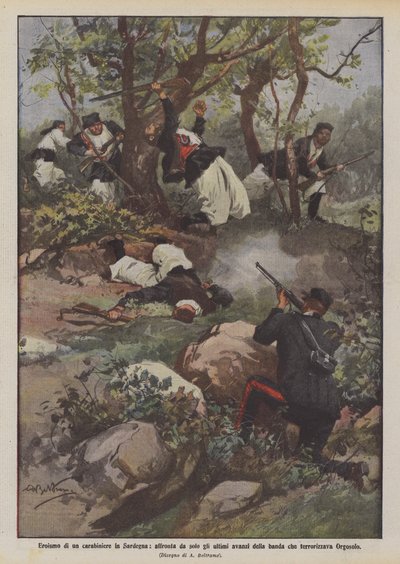 Heroisme til en karabinere på Sardinia, han står alene overfor de siste restene av gjengen som terroriserte Orgosolo av Achille Beltrame