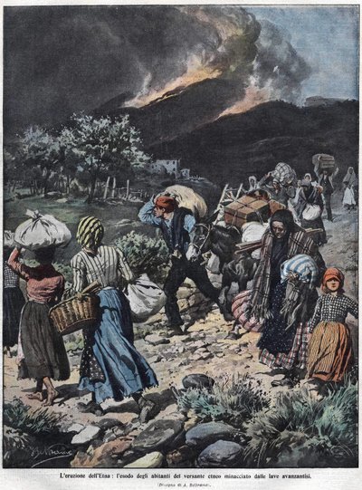 Etna-utbruddet i 1910. Illustrasjon av Achilles Beltrame. av Achille Beltrame