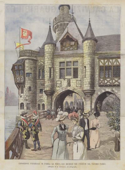 Universell utstilling i Paris, Saint Michael-porten som leder inn i gamle Paris av Achille Beltrame