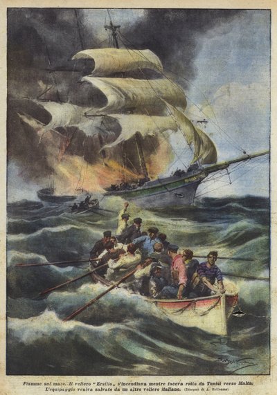 Flammer på havet av Achille Beltrame