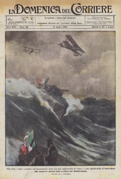 Mellom himmel og hav bevæpnet, en spennende kamp mellom en skvadron med mas og en skvadron? av Achille Beltrame