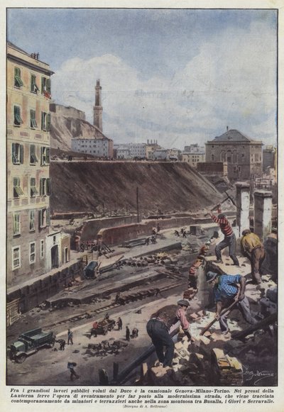 Blant de storslåtte offentlige arbeidene som er bestilt av Duce er lastebilen Genova-Milano-Torino av Achille Beltrame