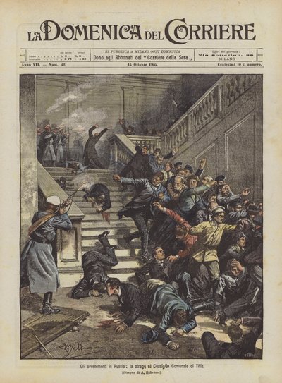 Begivenhetene i Russland, massakren i bystyret i Tiflis av Achille Beltrame