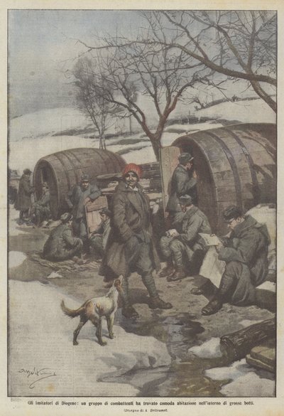 Imitatorene av Diogenes, en gruppe jagerfly fant et komfortabelt hjem inne i store tønner av Achille Beltrame