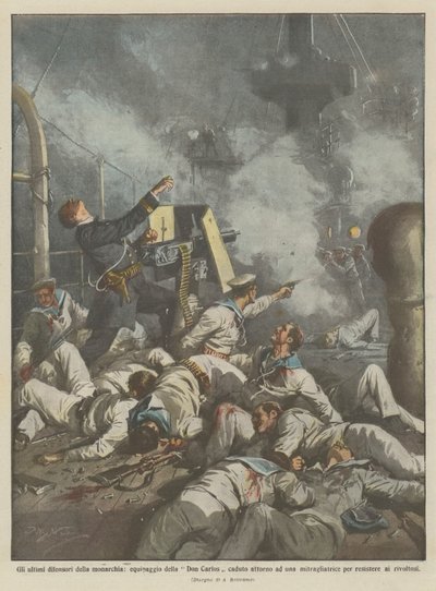 De siste forsvarerne av monarkiet, mannskapet på Don Carlos falt rundt en? av Achille Beltrame