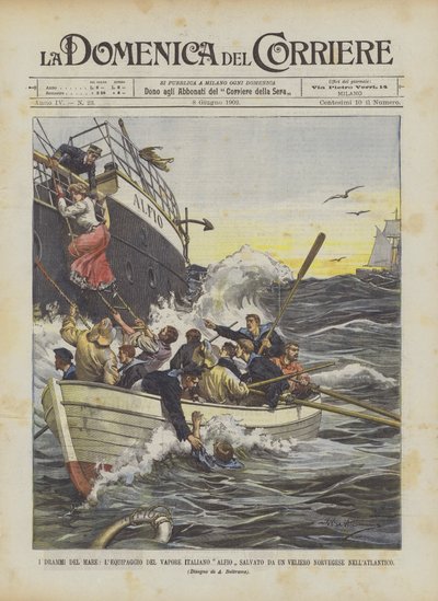 I Drammi Del Mare, mannskapet på den italienske damperen Alfio reddet fra et norsk seilskip i Atlanterhavet av Achille Beltrame