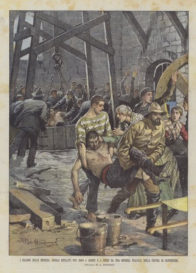 Gruvenes dramaer, arbeidere hentet ut i live etter 5 dager og 5 netter fra en gruve kollapset? av Achille Beltrame