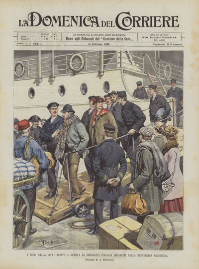 Livets tapere, ankomst til Genova av italienske emigranter gale i den argentinske republikken av Achille Beltrame
