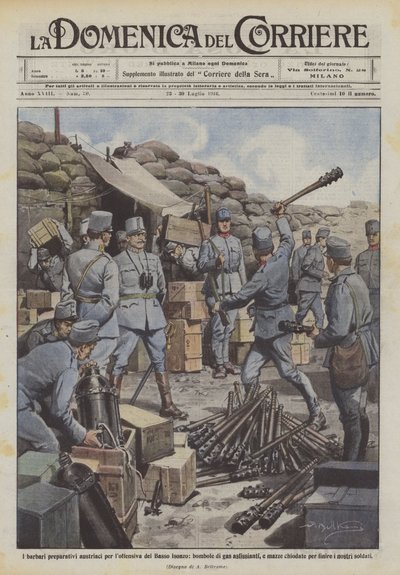 De barbariske østerrikske forberedelsene til Lower Soča-offensiven, kvelende gassflasker? av Achille Beltrame