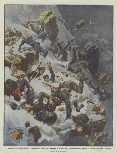 Tragediene med smugling, snøstorm som overvelder og dreper ti smuglere på? av Achille Beltrame