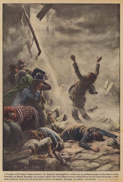 Dramaene fra den stormfulle sommeren, I Liguria, en gruppe tilbake fra en pilegrimsreise? av Achille Beltrame