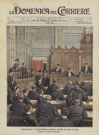 De store rettssakene, lex-løytnant Modugno anklaget for drap ved Assizes of Perugia av Achille Beltrame