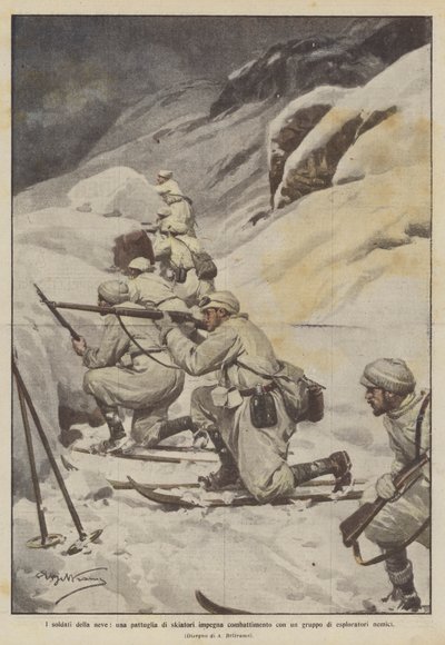 The Snow Soldiers, en skiløperpatrulje engasjerer seg i kamp med en gruppe fiendtlige speidere av Achille Beltrame