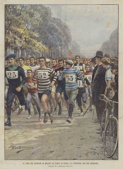 Giro dei Bastioni di Milano ved Passo di Corsa, starten på de 160 løperne av Achille Beltrame