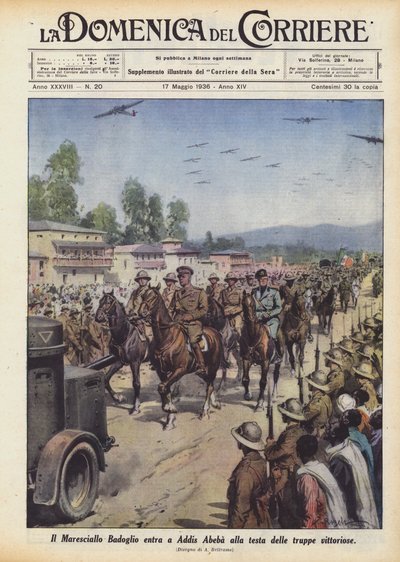 Marshal Badoglio går inn i Addis Abeba i spissen for de seirende troppene av Achille Beltrame