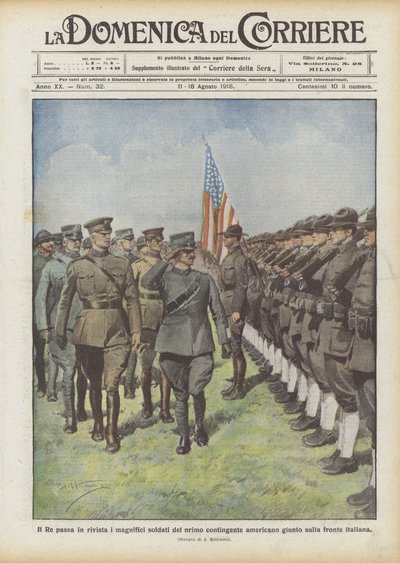 Kongen anmelder de praktfulle soldatene fra den første amerikanske kontingenten som ankom den italienske fronten av Achille Beltrame