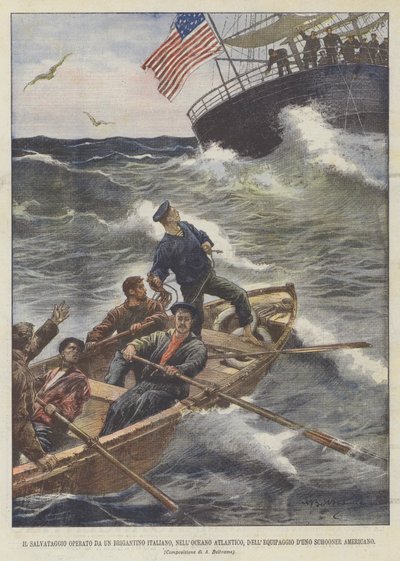 Redningen operert av en italiensk brigantine, i Atlanterhavet, av det amerikanske Schooner-mannskapet av Achille Beltrame