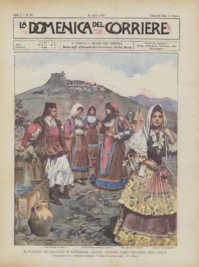 The Journey of the Suvereigns in Sardinia, noen karakteristiske kostymer på øya av Achille Beltrame