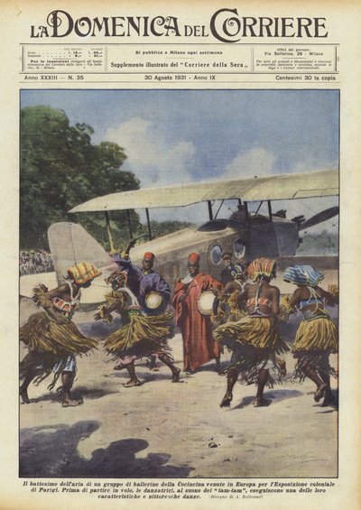 Luftdåpen til en gruppe Cochinchina-dansere som kom til Europa for? av Achille Beltrame