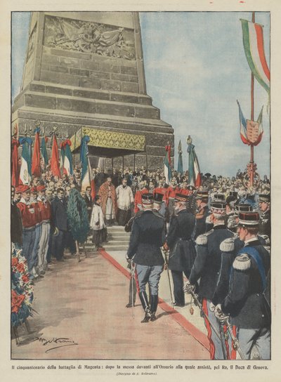 Femtiårsjubileet for slaget ved Magenta, etter messen foran Ossuary hvor? av Achille Beltrame