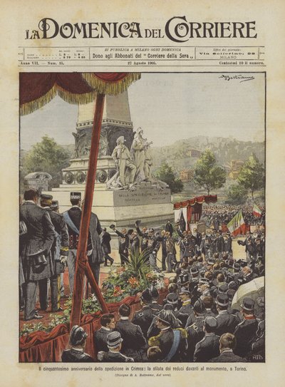 Femtiårsjubileet for ekspedisjonen til Krim, paraden av veteraner foran monumentet, i Torino av Achille Beltrame