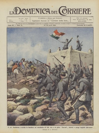 Col Maddalena vifter med flagget på marabouten til Sidi Aziz og ropet fra Savoy! av Achille Beltrame
