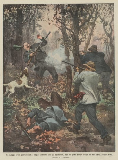 Motet til en skogbruker, en tragisk konflikt med tre kriminelle, hvorav to ble drept? av Achille Beltrame