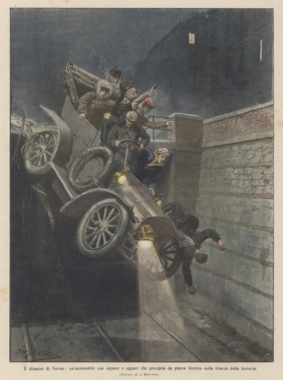 Katastrofen i Torino, en bil med damer og herrer som krasjet fra Piazza Statuto inn i? av Achille Beltrame