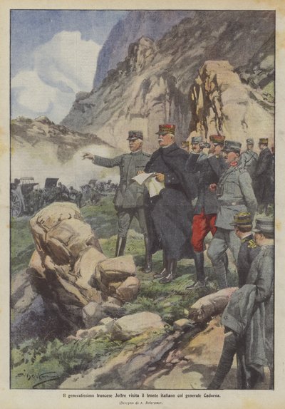 Den franske generalissimoen Joffre besøker den italienske fronten sammen med general Cadorna av Achille Beltrame