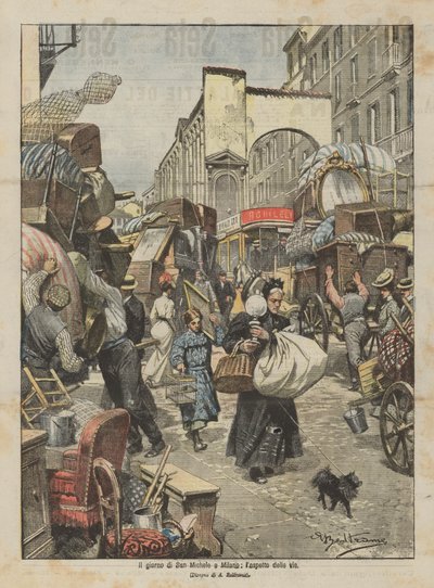 Dagen til San Michele i Milano, utseendet til gatene av Achille Beltrame