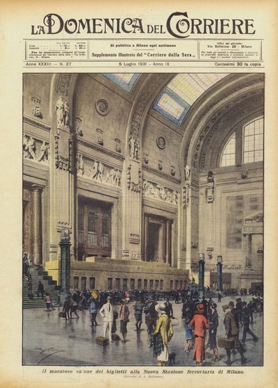 Den majestetiske billetthallen på New Milan jernbanestasjon av Achille Beltrame