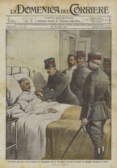 Helteprisen gir kongen til sjefen for det 12. Bersaglieri, general De Rossi? av Achille Beltrame