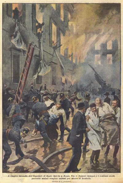 Den tragiske brannen på Santo Spirito-sykehuset i Roma av Achille Beltrame