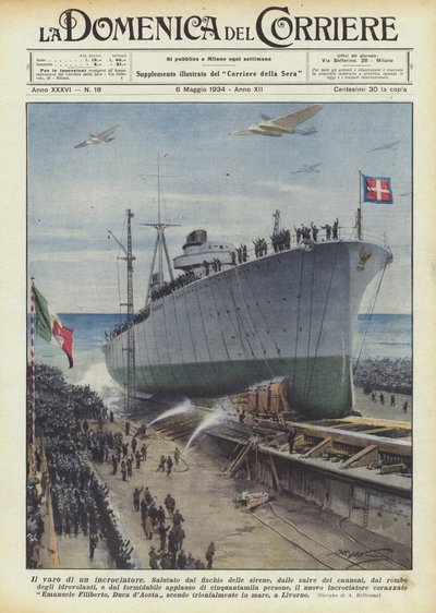 Lanseringen av en cruiser av Achille Beltrame