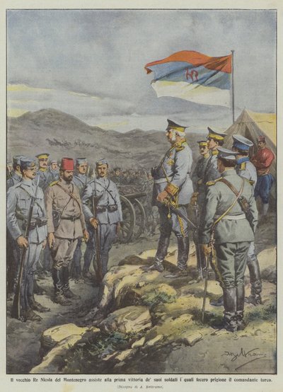 Den gamle kong Nicholas av Montenegro er vitne til soldatenes første seier som de gjorde? av Achille Beltrame